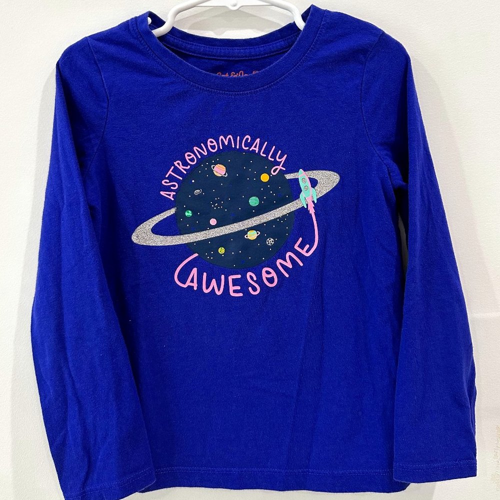 Cat & Jack Purple Space Planet Astronomically Awesome Long Sleeve Shirt Size 5T